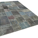 Hand-knotted oriental overdyed 197 cm x 300 cm grey patchwork carpet