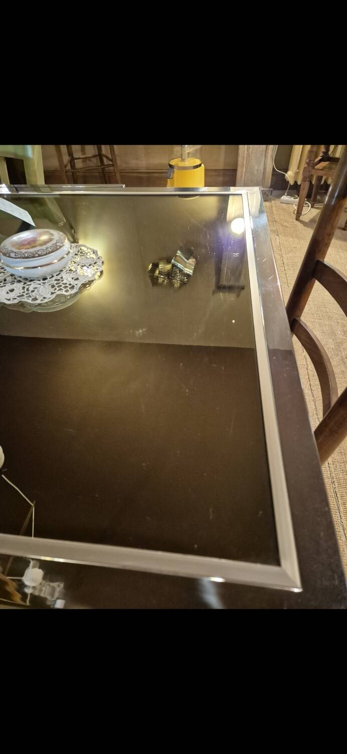 Vintage chrome and glass dining table, Roche Bobois