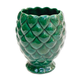 Cache pot vase barbotine forme ananas vert vintage