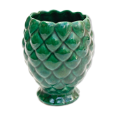 Cache pot vase barbotine forme ananas vert vintage