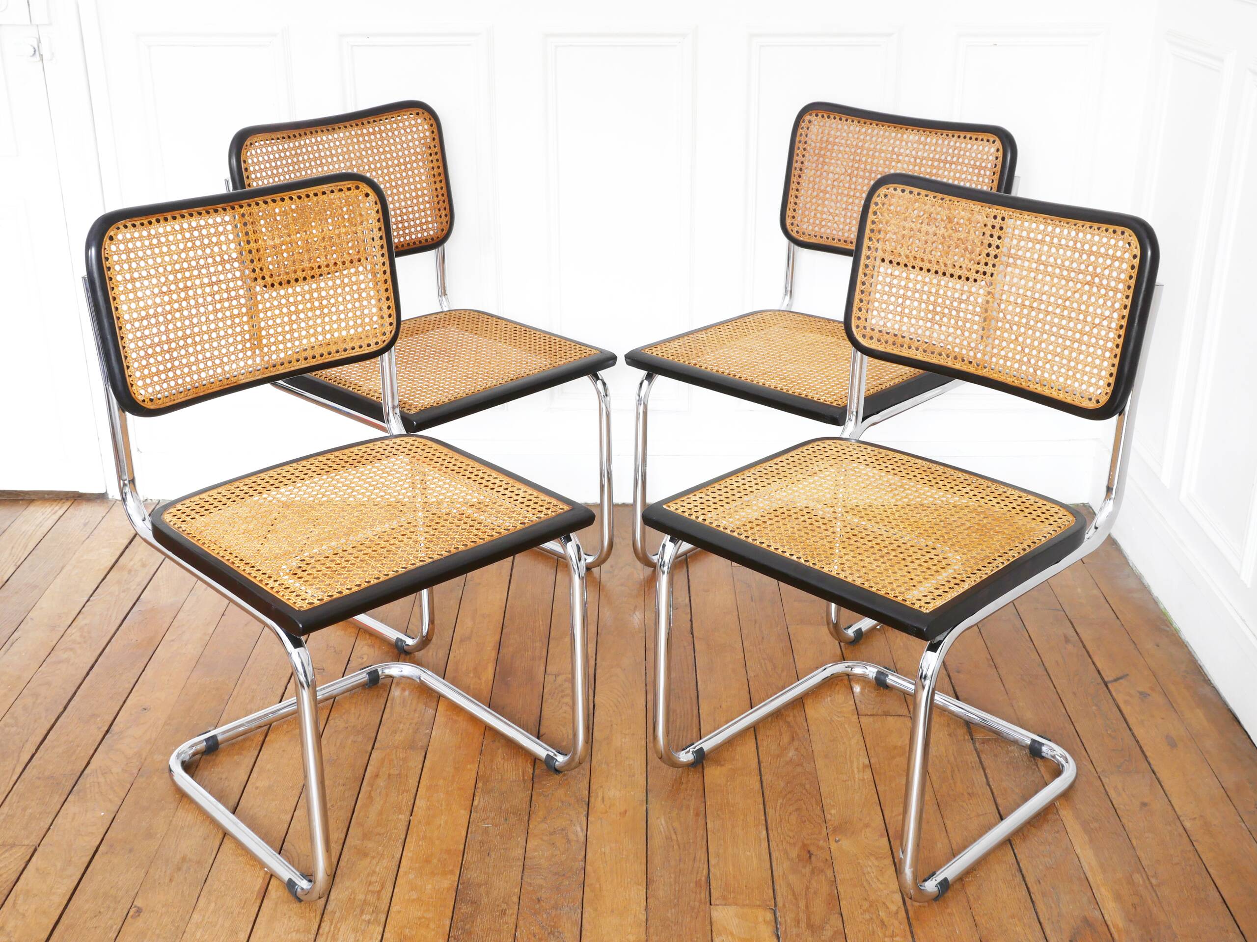 4 Cesca B32 Breuer chairs made in Italy - re-caned seats.