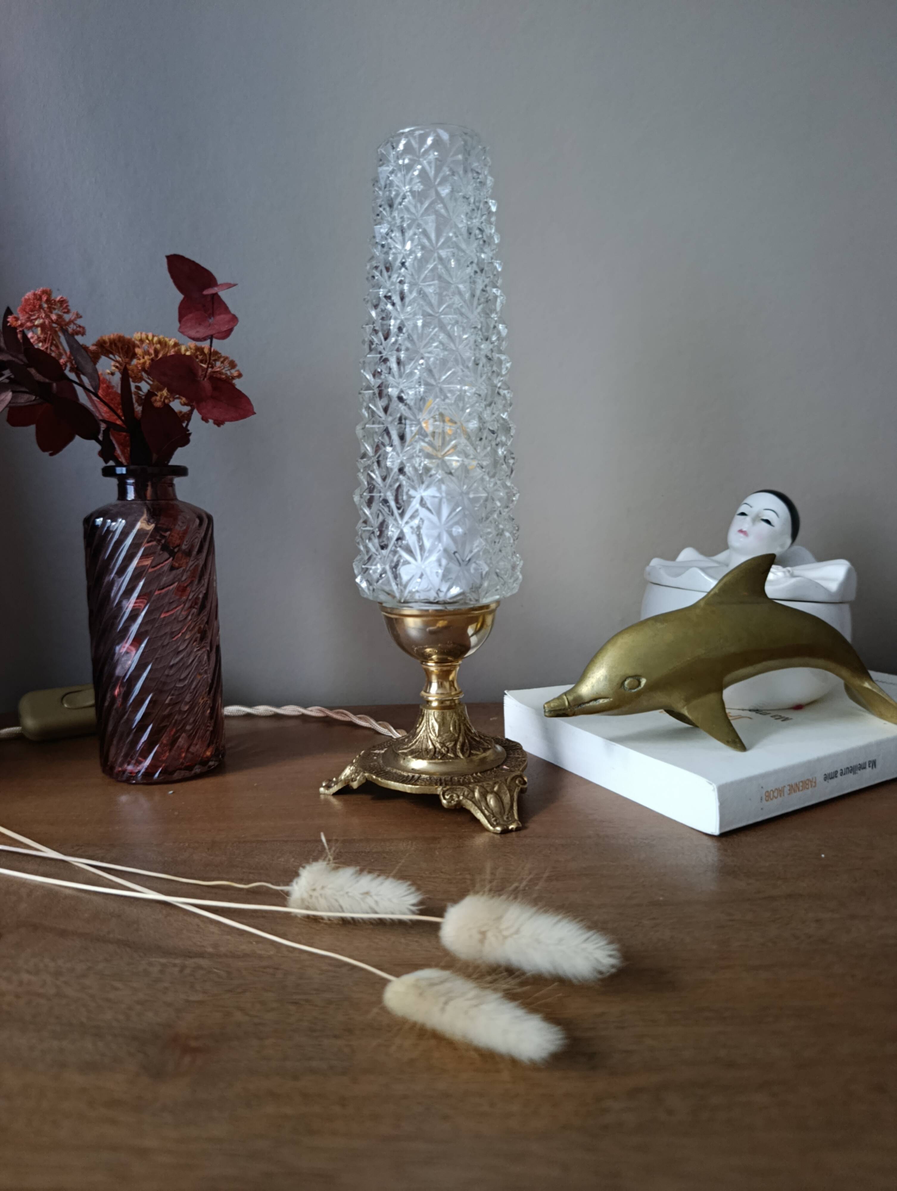 Upcycled table lamp | gold bronze & retro chic diamond tip