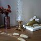 Upcycled table lamp | gold bronze & retro chic diamond tip