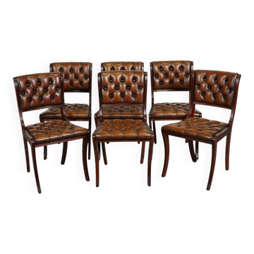 Chaises de Salle à Manger Chesterfield en Cuir, Set de 6
