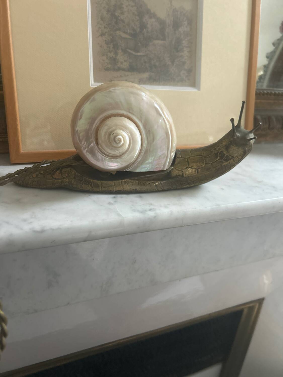 ART DECO SIGNED Snail Night Light - MOTHER-OF-PEARL BRONZE