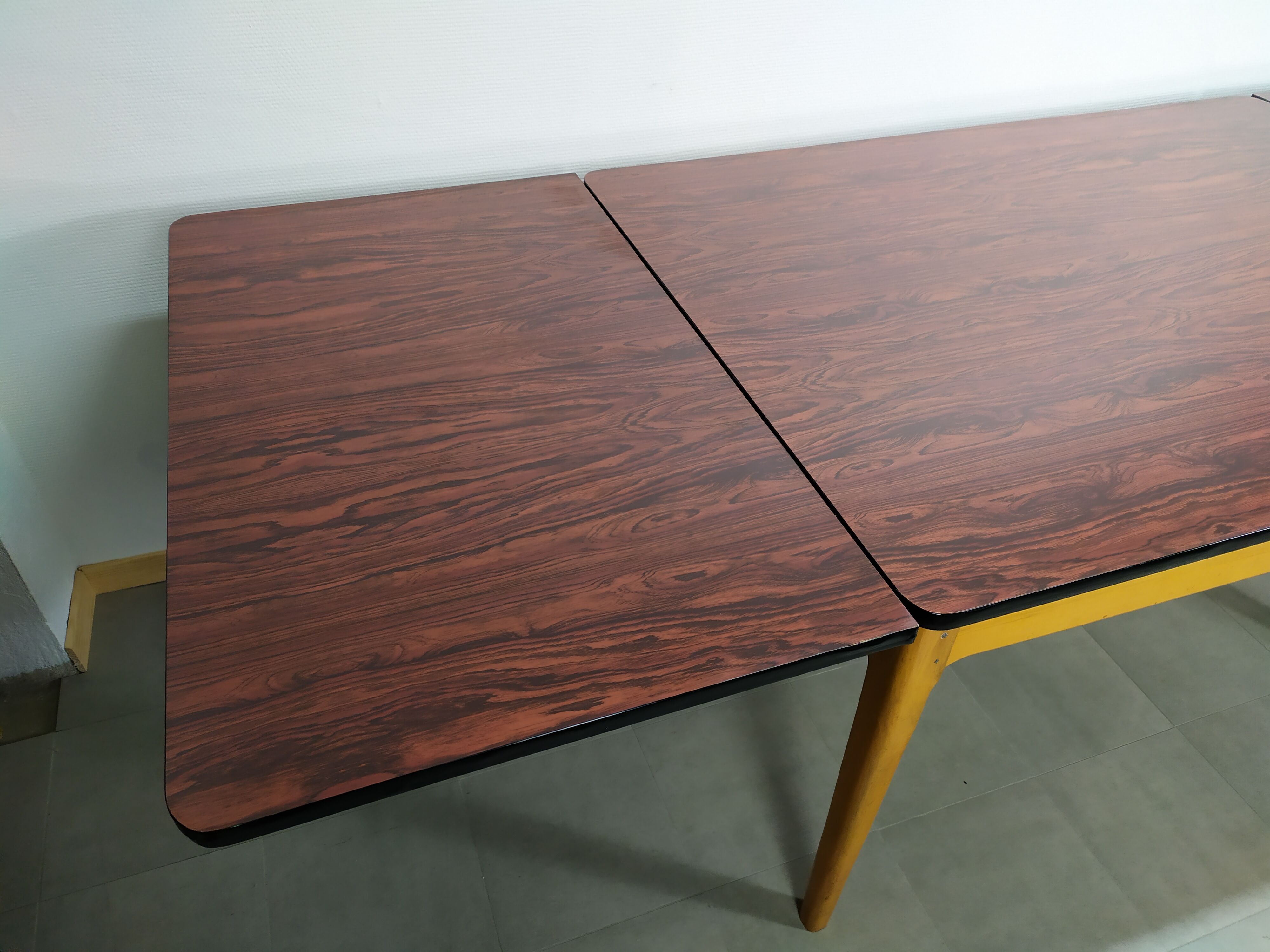 Rare Dining Table Farm Wood and formica Extendable for 10 people year 50 60
