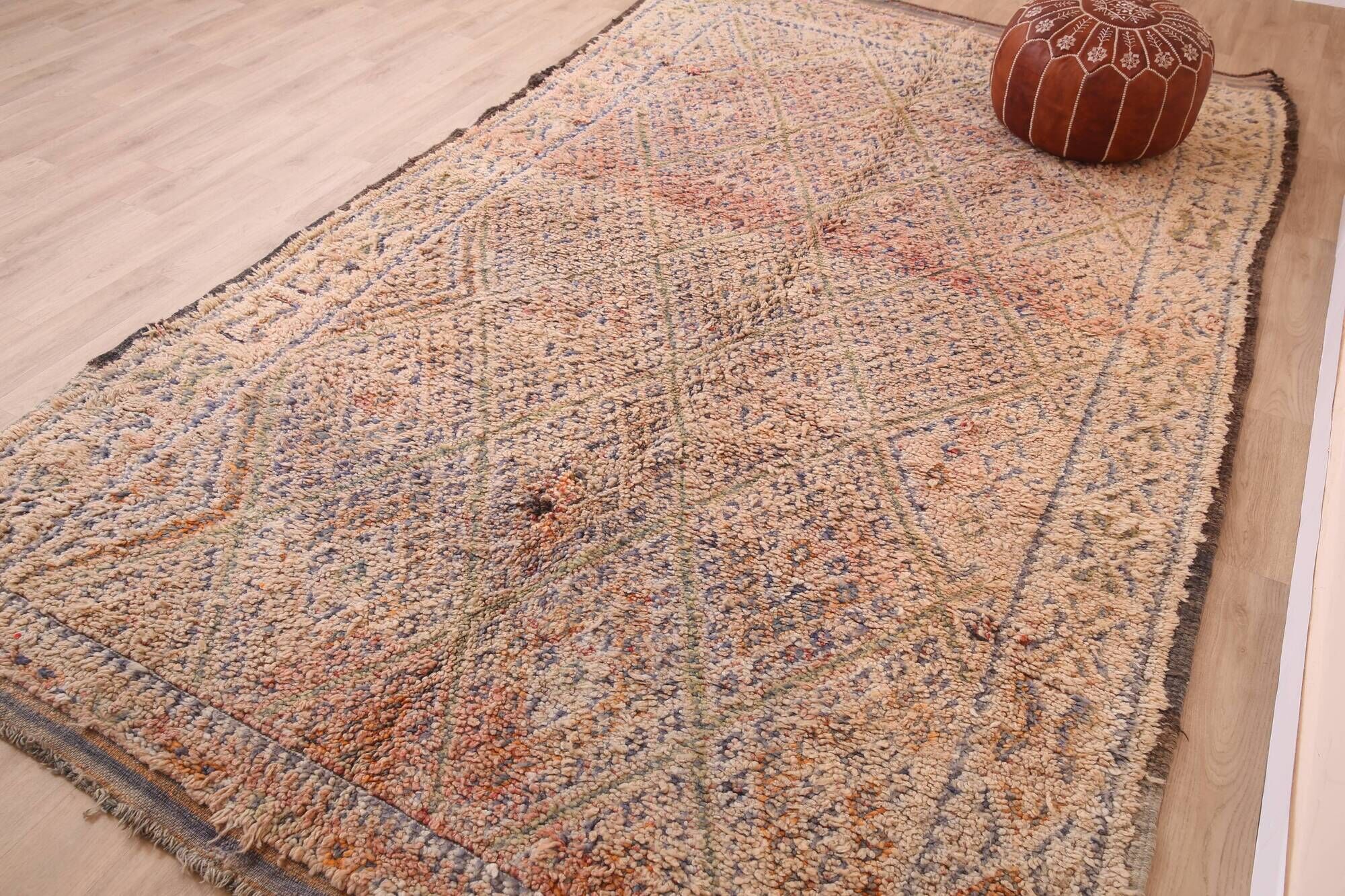 Vintage Moroccan Wool Rug 192 x 328 cm, Handmade Berber Rug, Bohemian Rug