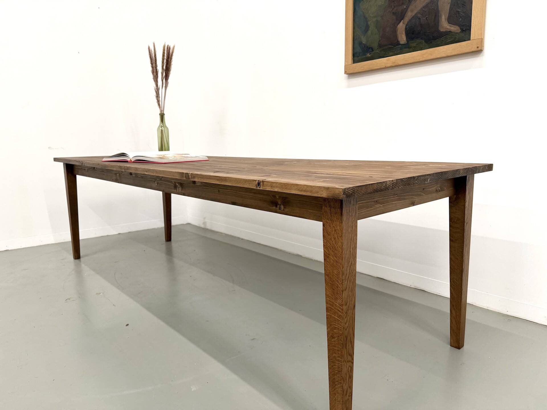 Farm table with tapered legs, L 260 cm