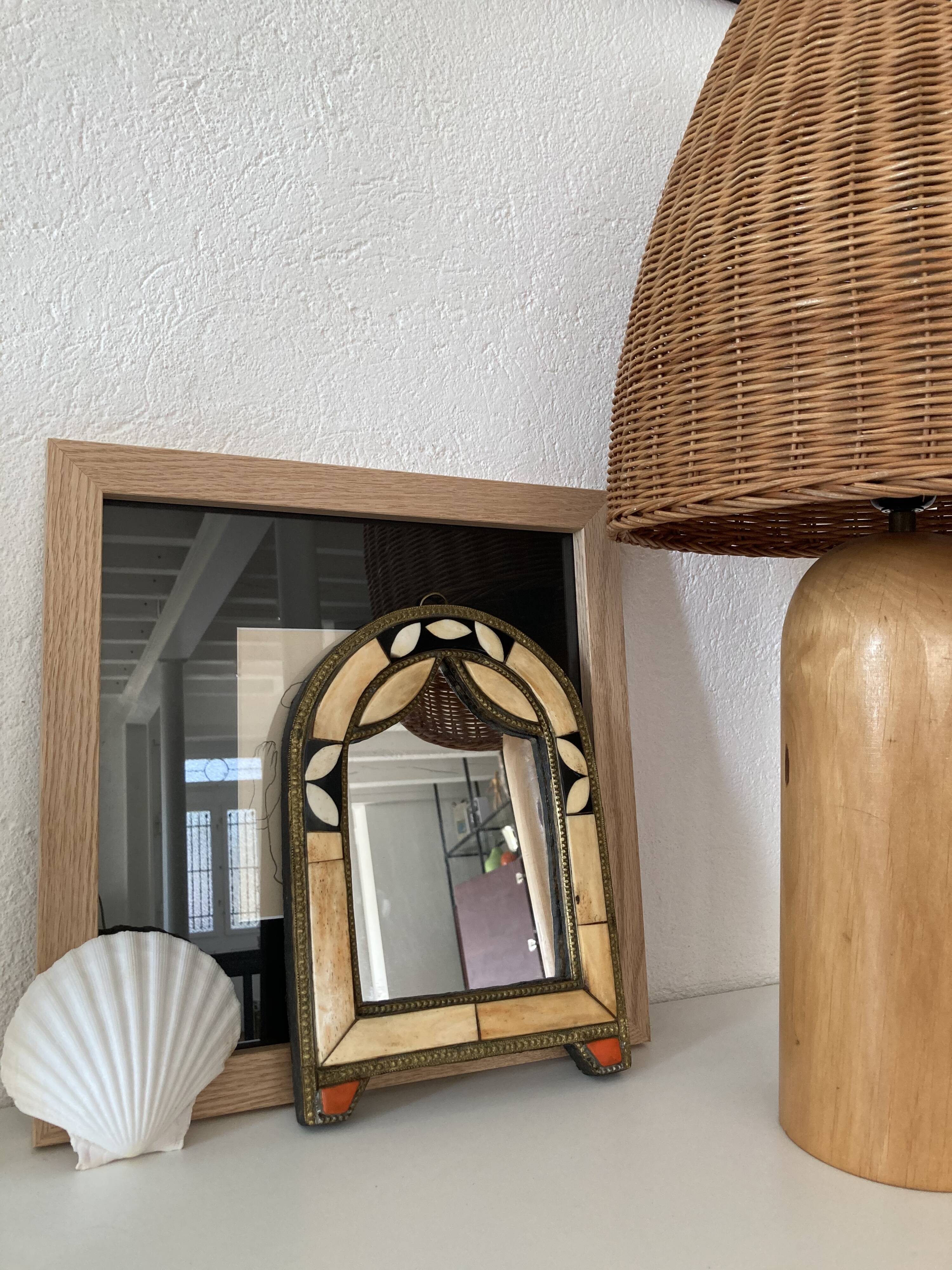 Vintage mirror bohemian metal and horn - 28x19cm