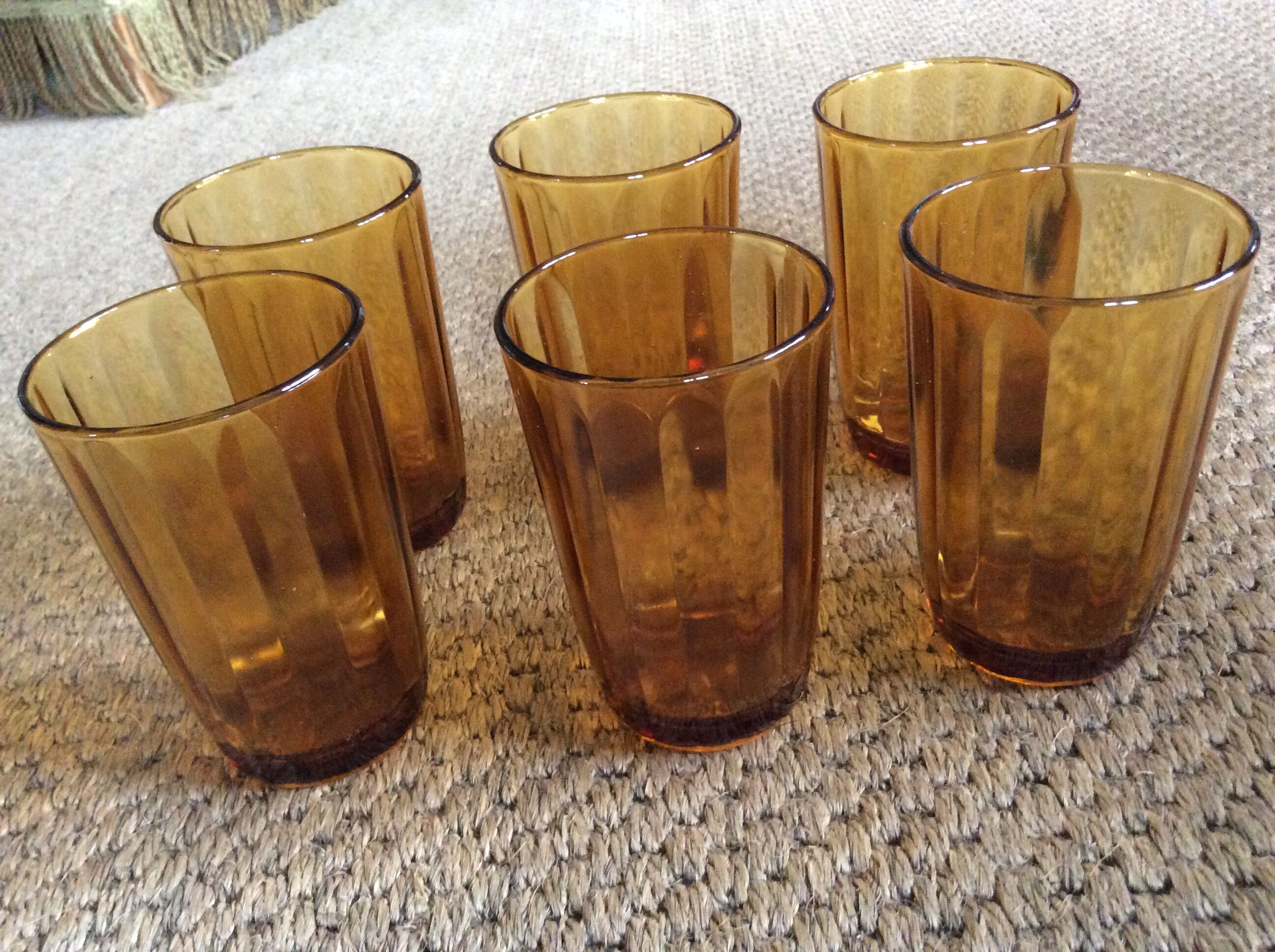 Series of 6 amber glasses
