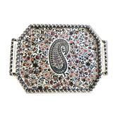 Plateau en faience de gien décor bohrée ou cachemire