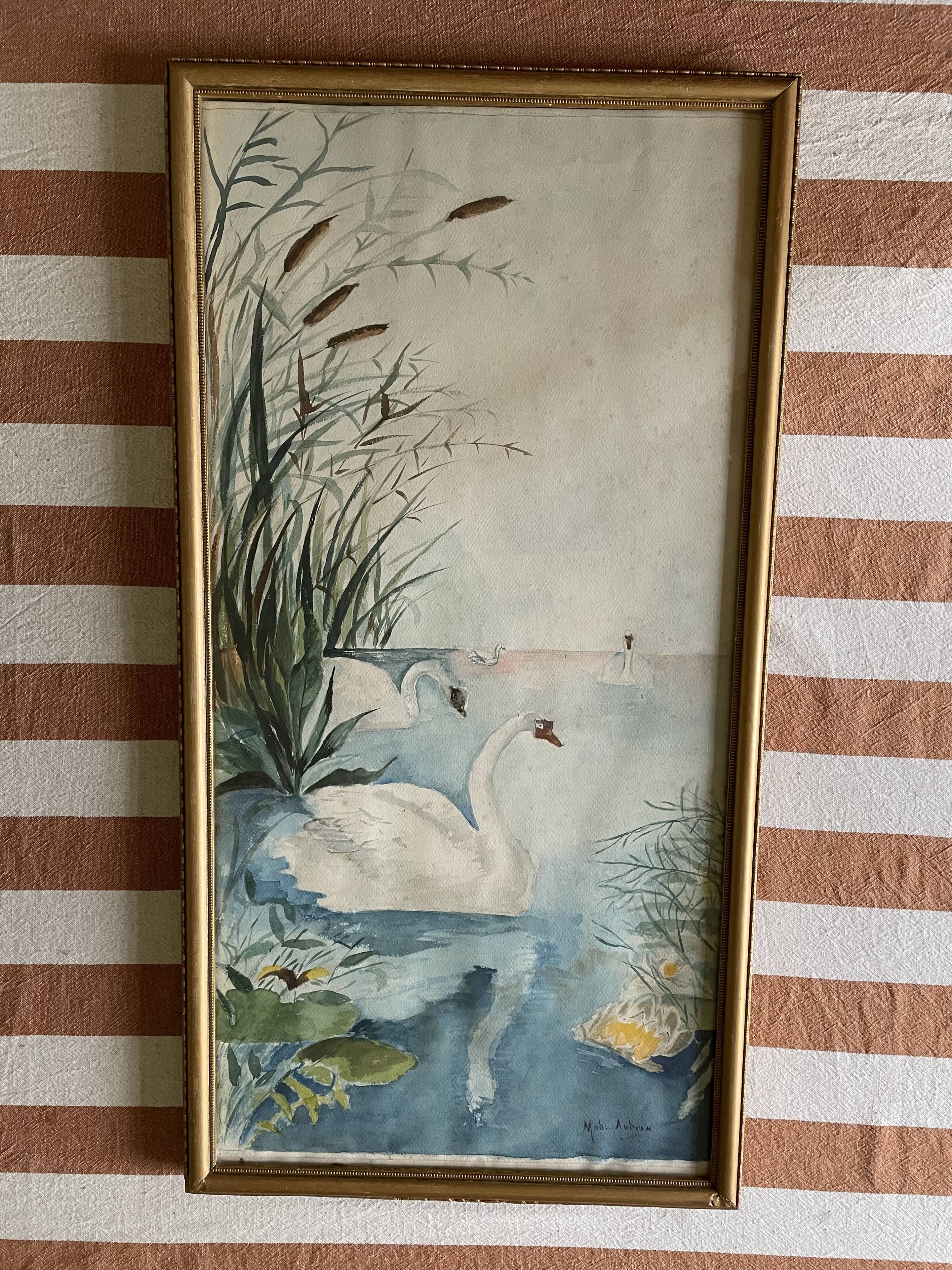 Tableau ancien bord de rivière