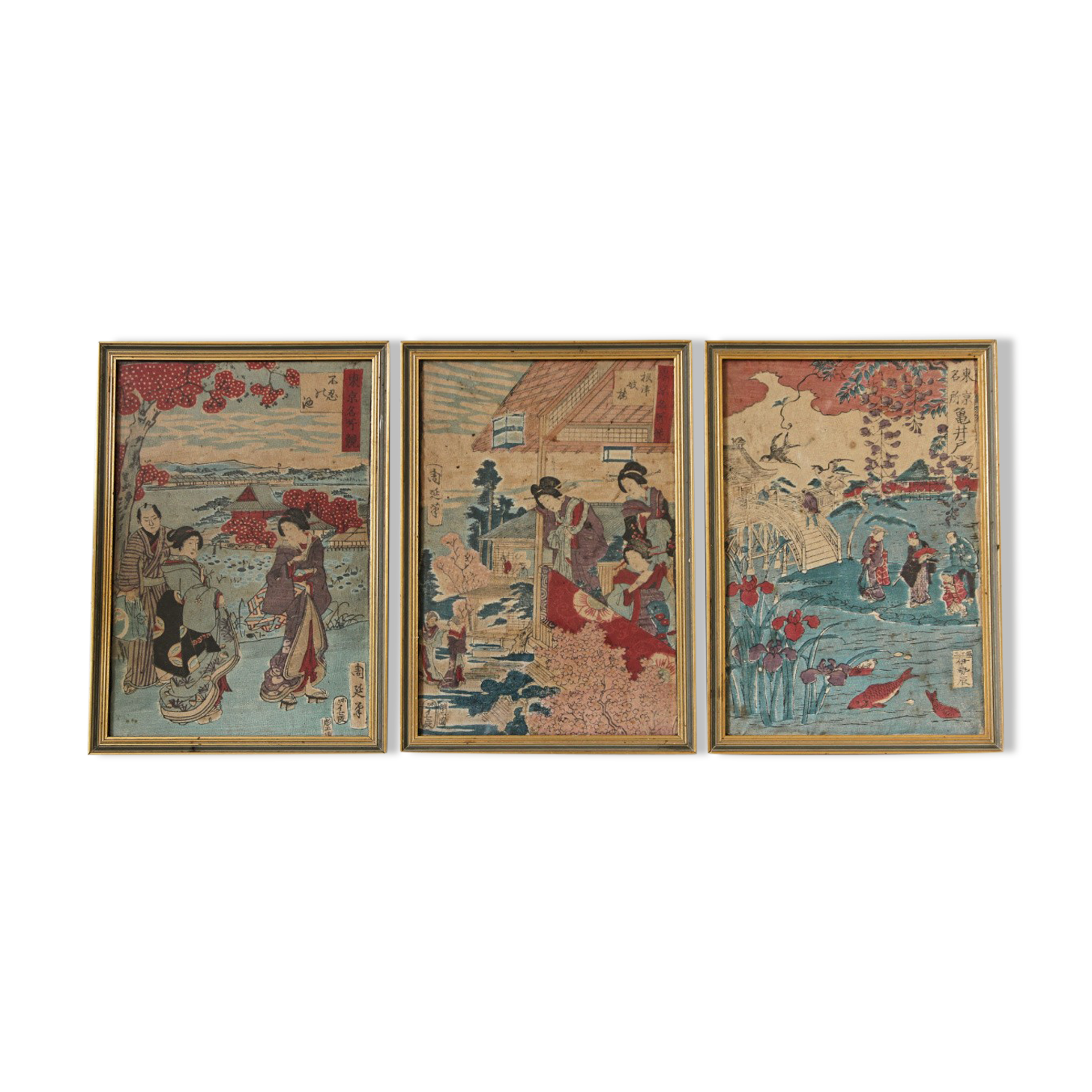 Lot de 3 estampes japonaises sur papier crépon
