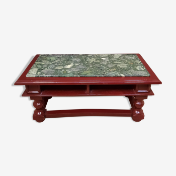 Red lacquered coffee table dessu marble