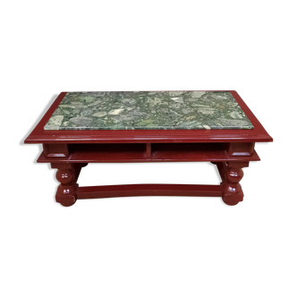 Red lacquered coffee table dessu marble