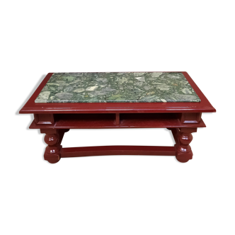 Red lacquered coffee table with marble top
