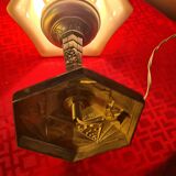 Antique 1930s regul lamp with painted opaline lampshade, art deco, 36x18
