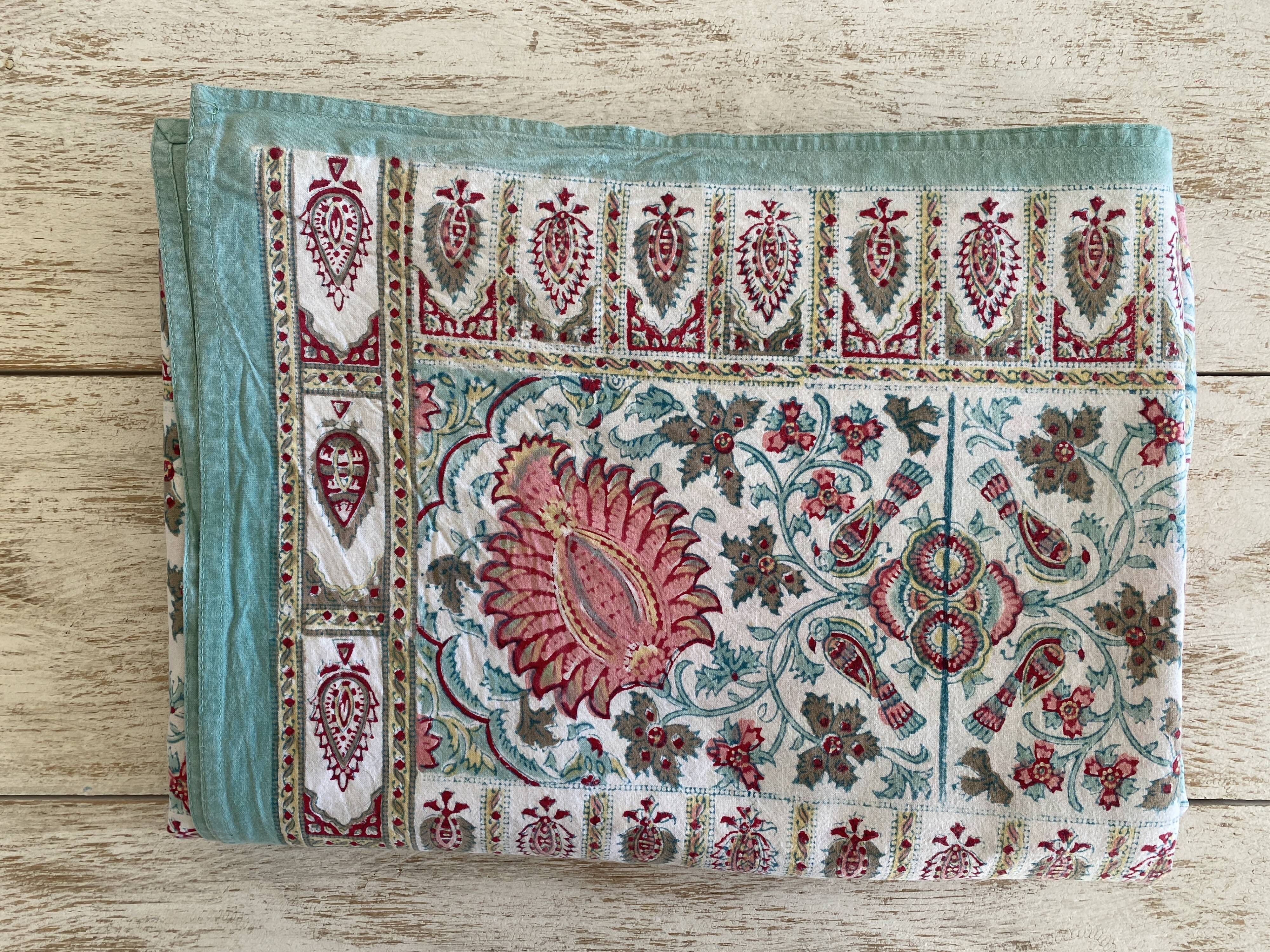 Grande nappe "Simrane" - Imprimé - Framboise et turquoise - 240x350cm