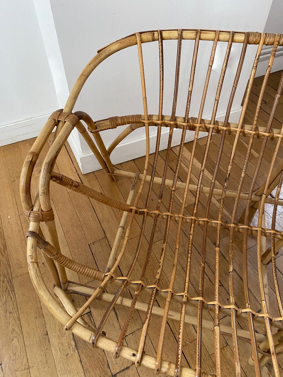 Vintage rattan bench