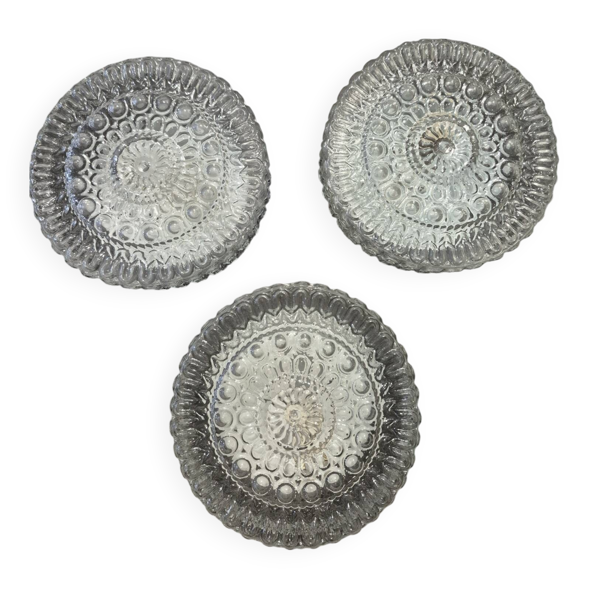 Set 3 - wall ceiling lamp ø 24 cm glass 1960s moulded