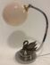 Art Deco table lamp, chrome brass, pink opaline globe, swan decoration.