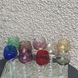 Set of 9 colored port glasses, 5 tulip-shaped and 4 balloons