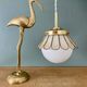 Globe pendant light and vintage lampshade in opaline and mother-of-pearl