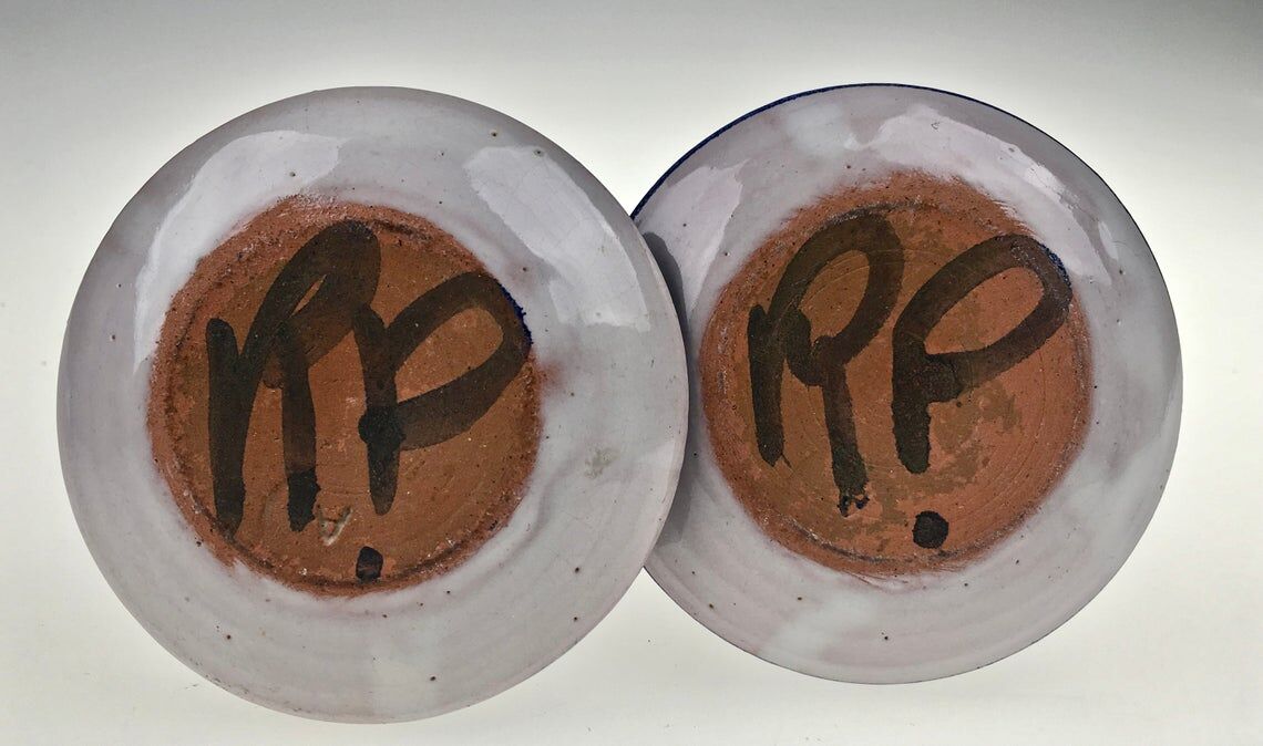 Set of 2 cups of eggs in blue Vallauris ceramic by Robert Picault 1950