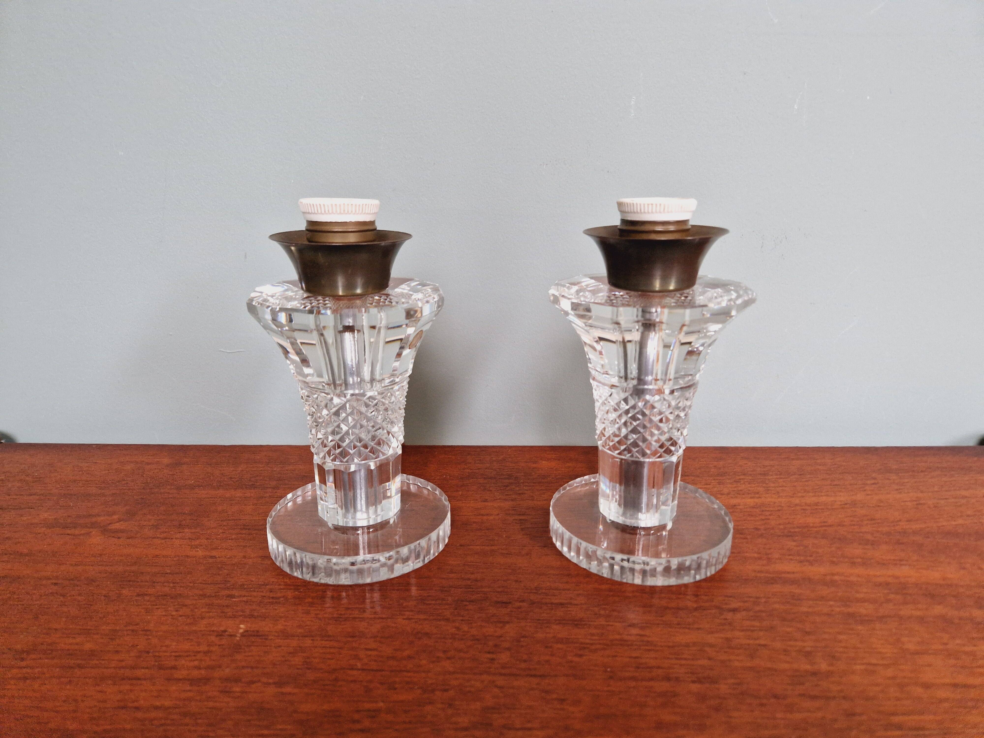 Pair of crystal lamps, Val Saint-Lambert (Belgium), 1930s