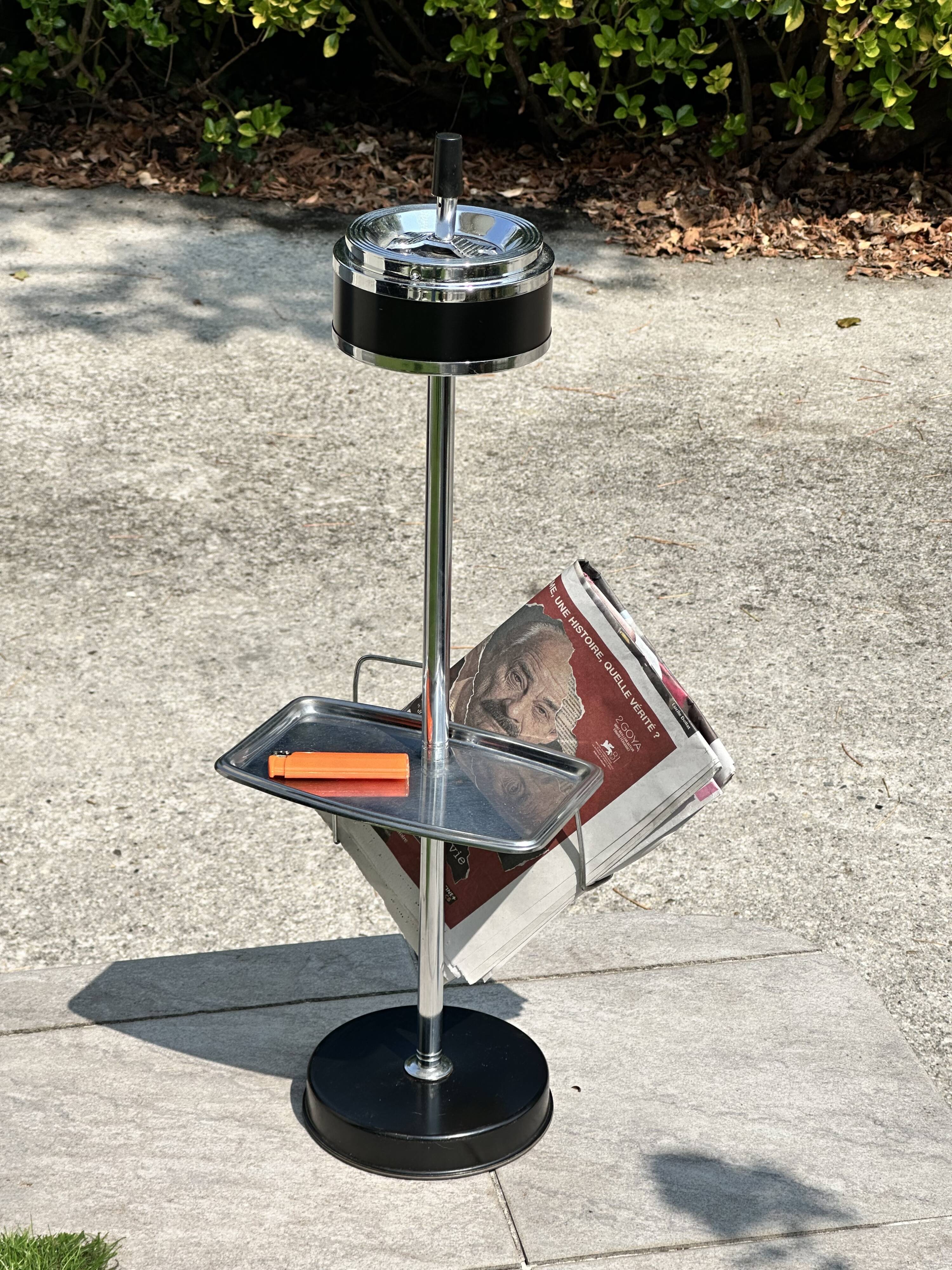 Cendrier sur Pied Vintage Années 70 - Tablette & Porte Revues/Journaux