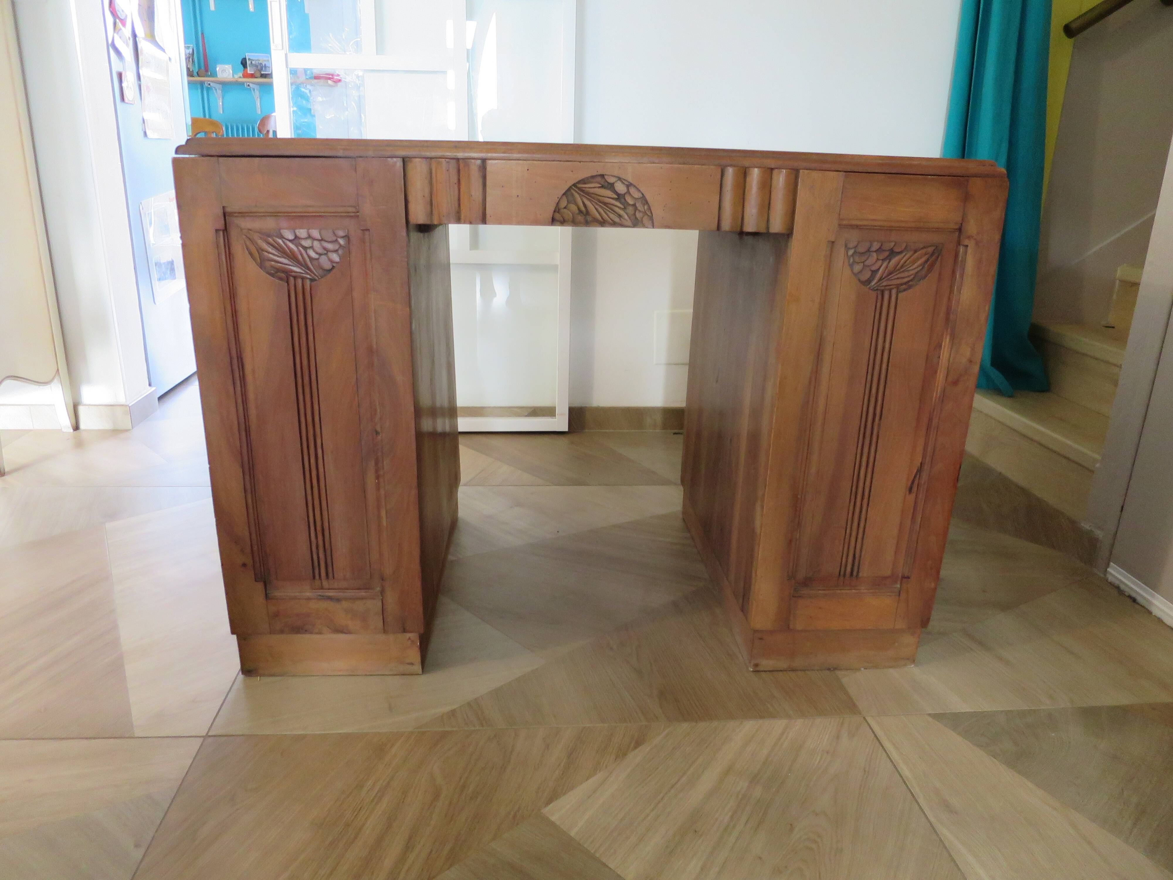 Vintage Art Deco schoolmaster's desk - double-sided - solid wood - 1940s/50s