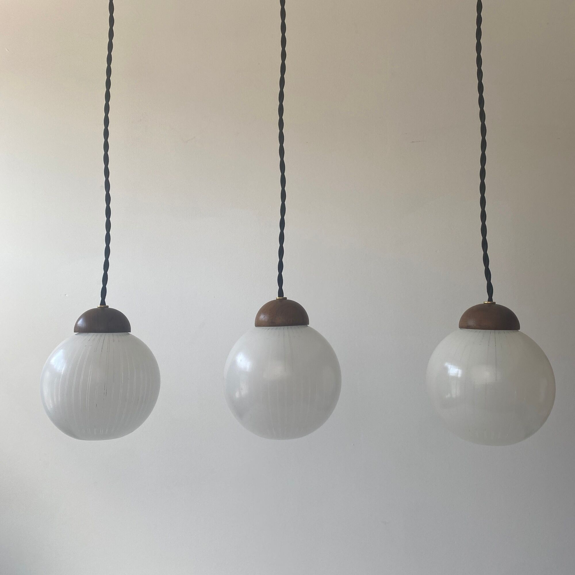 Lot 3 old rifled pendant lamps 1960