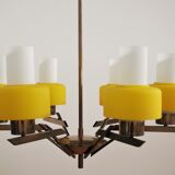 Vintage chandelier in brass and glass