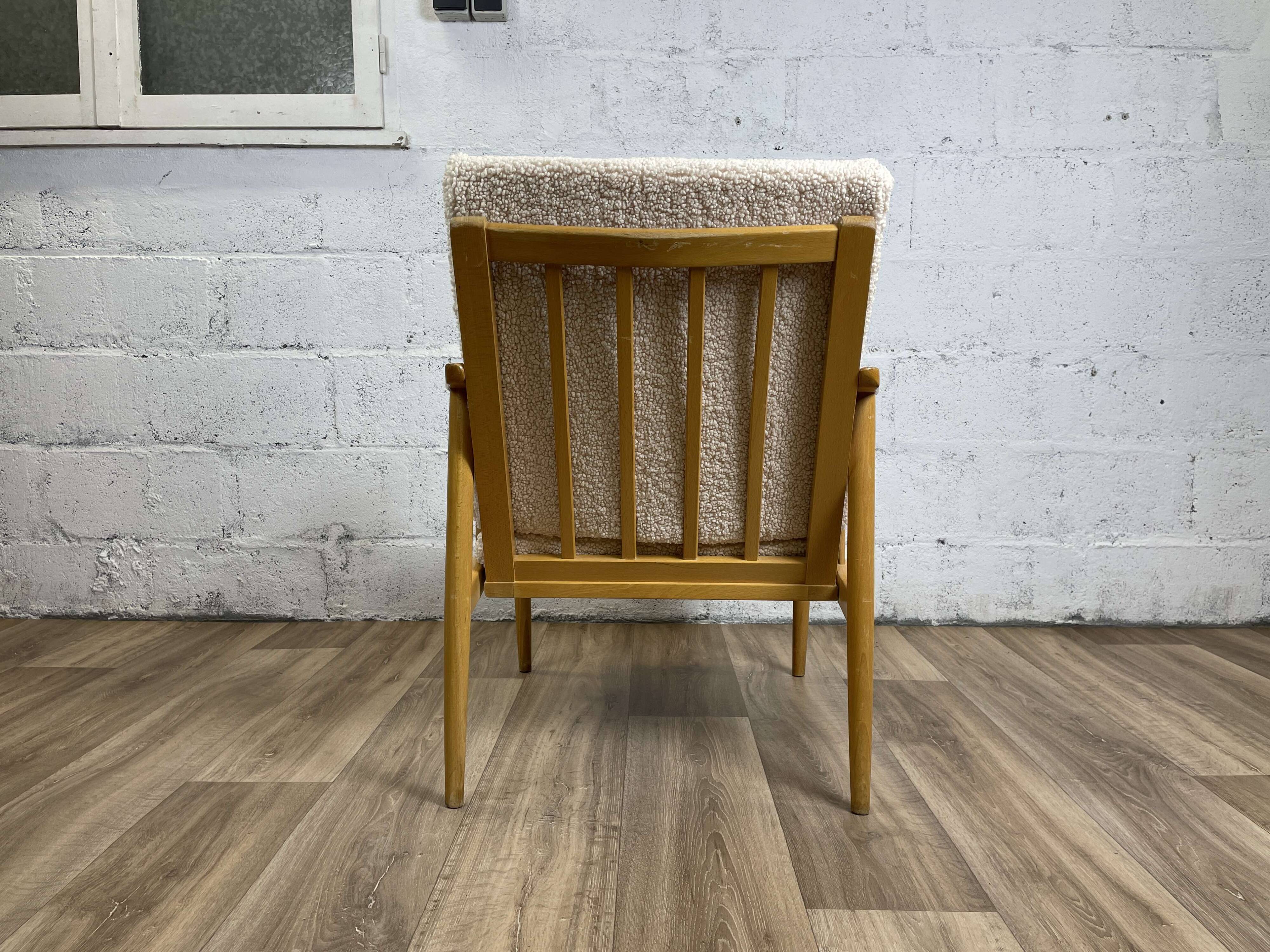 Reupholstered Scandinavian oak armchair, Eastern European origin, 70s-80s