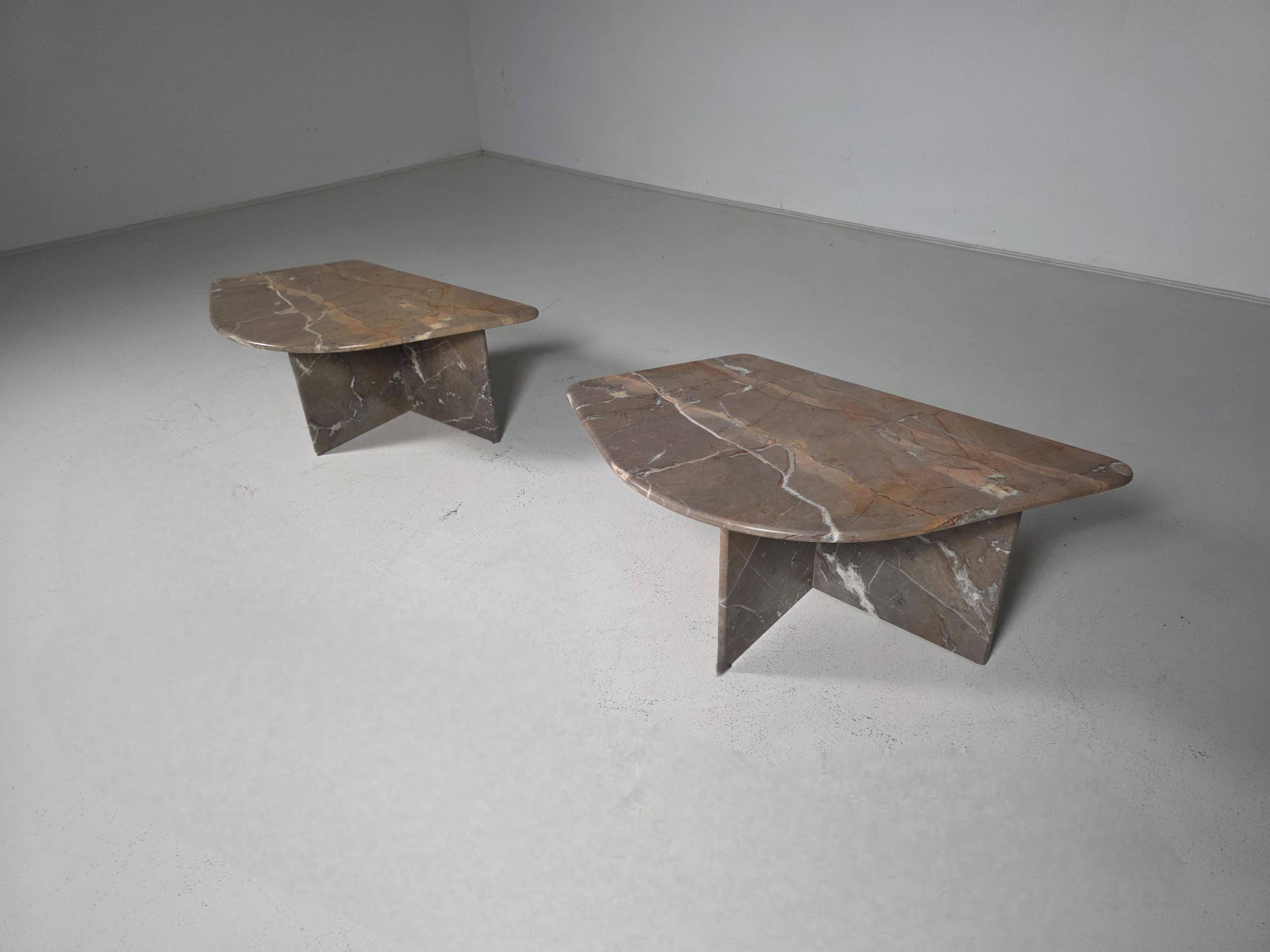 Sculptural Italian coffee tables in Breccia marble, 1970.