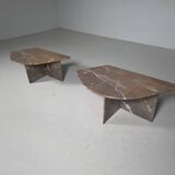 Sculptural Italian coffee tables in Breccia marble, 1970.