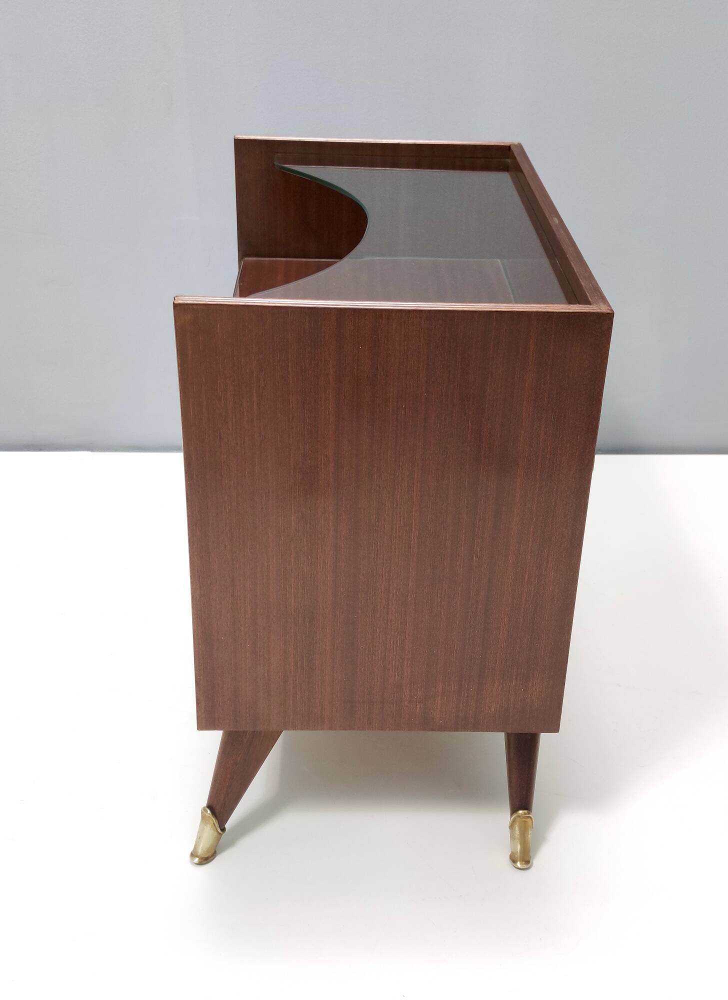 Pair of Elegant Walnut Nightstands with a Crystal Top Shelf
