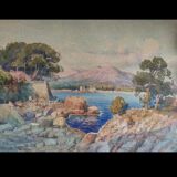 Tableau aquarelle vue du Cap d'ail par Émile Gauffriaud