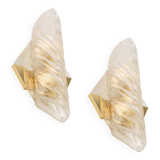 Paire de grandes appliques murales angulaires en verre Murano par Hillebrand, Allemagne, années 1960