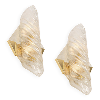 Pair of large angular wall sconces in Murano glass by Hillebrand, Germany, 1960s.