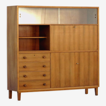 Vintage bookcase in walnut with secretary desk, 1960s