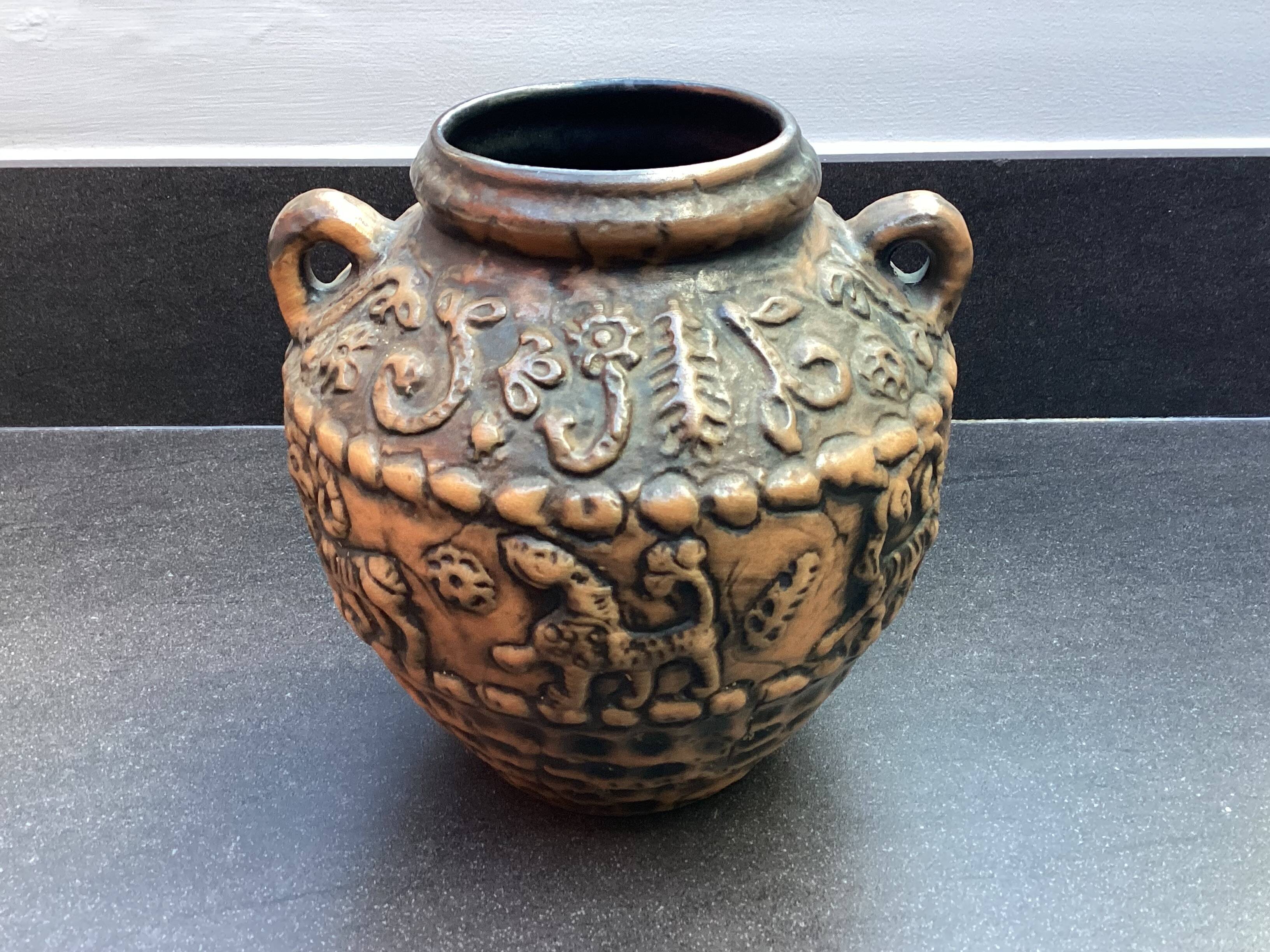 Jasba Germany vase with animal decoration, 1960s-70s