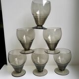 Set of 6 small art deco design wine glasses in smoked glass 30-40s