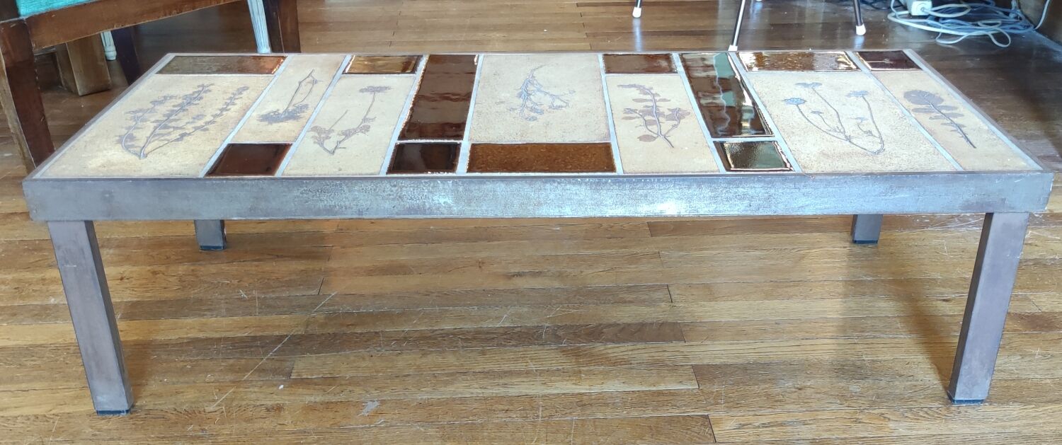 Coffee table herbarium décor Roger Capron Vallauris