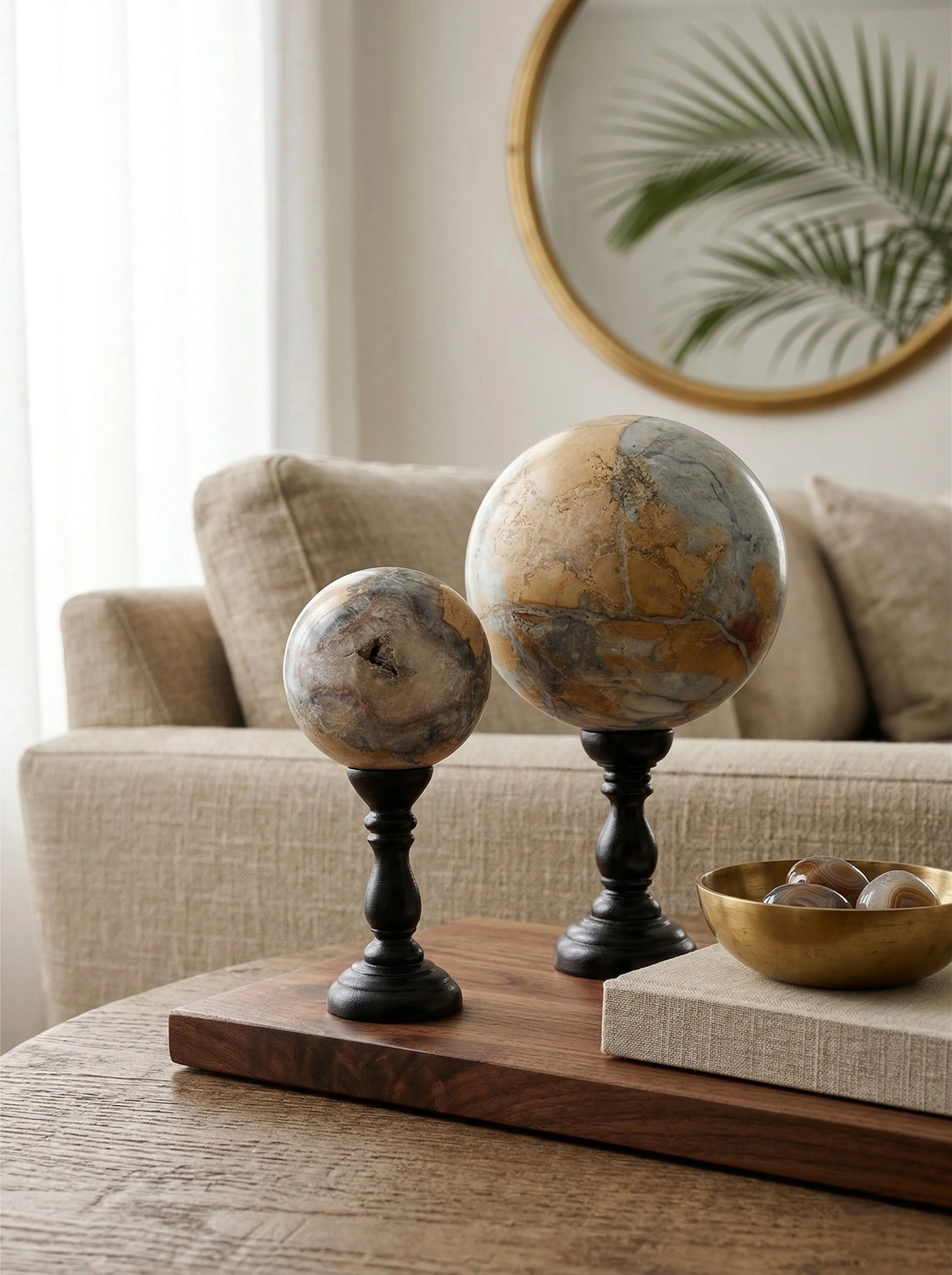Pair of polished Maligano jasper spheres on bases – Mineral composition