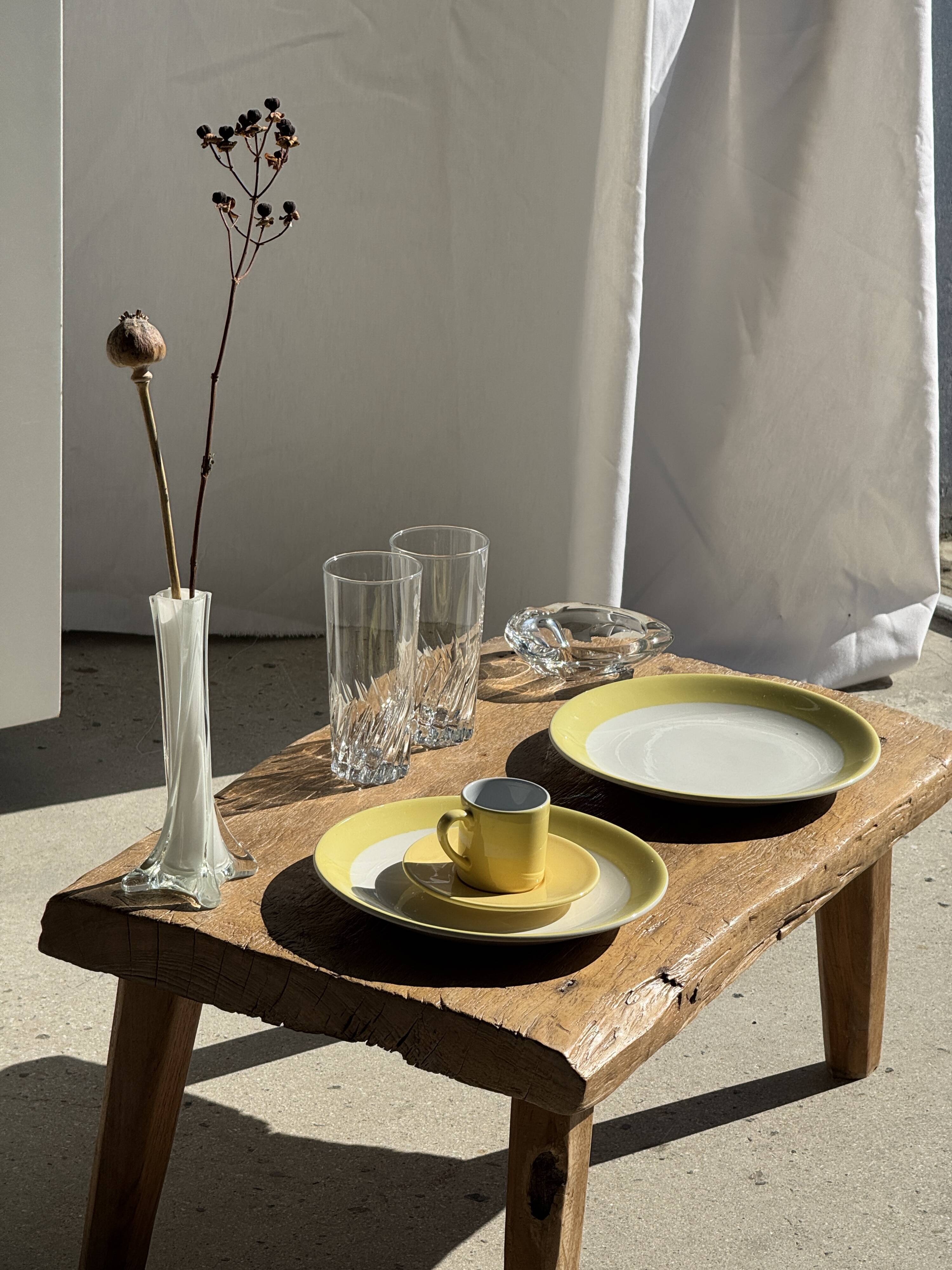Set of 2 large plates with yellow rim, brand 12.