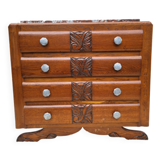 1930 Art Deco chest of drawers with recessed pink marble