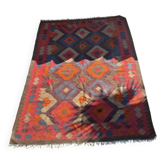 Tapis kilim artisanal multicolore. Turquie, années 70