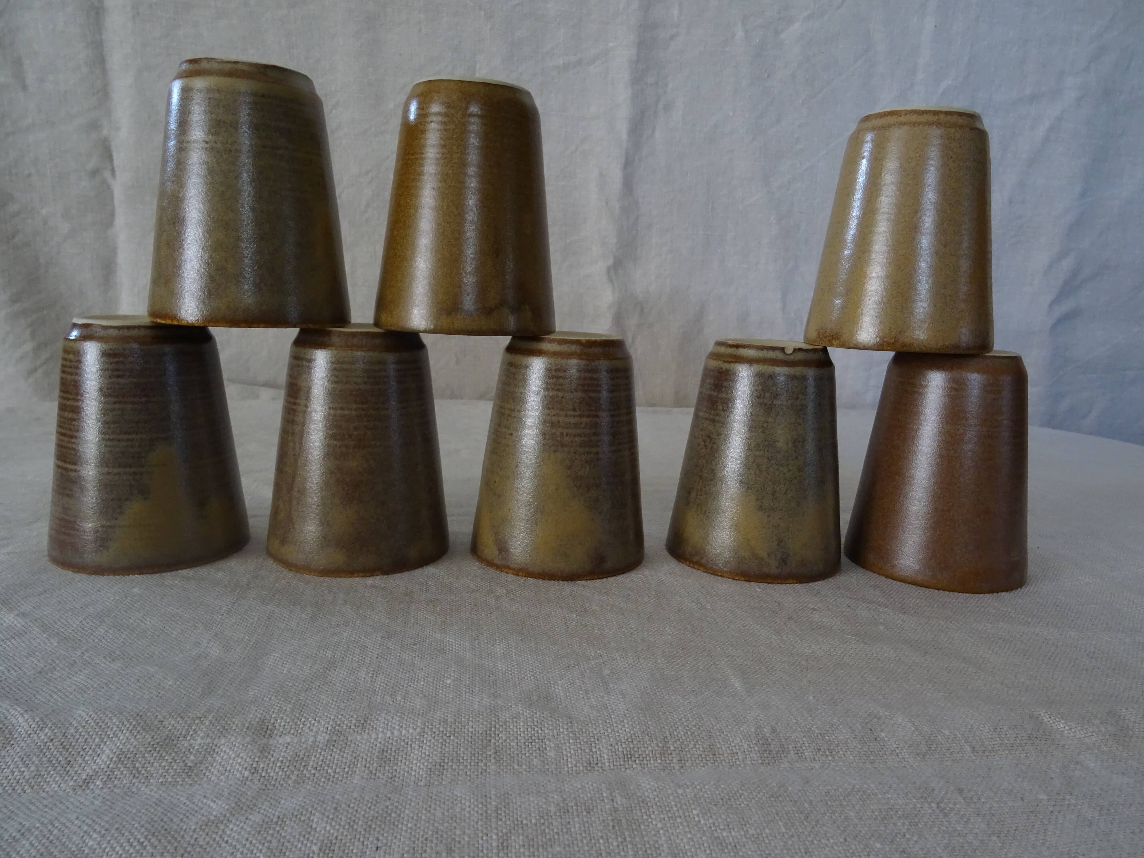 Lot 8 glasses sandstone cups stamped Digoin mug vintage cup
