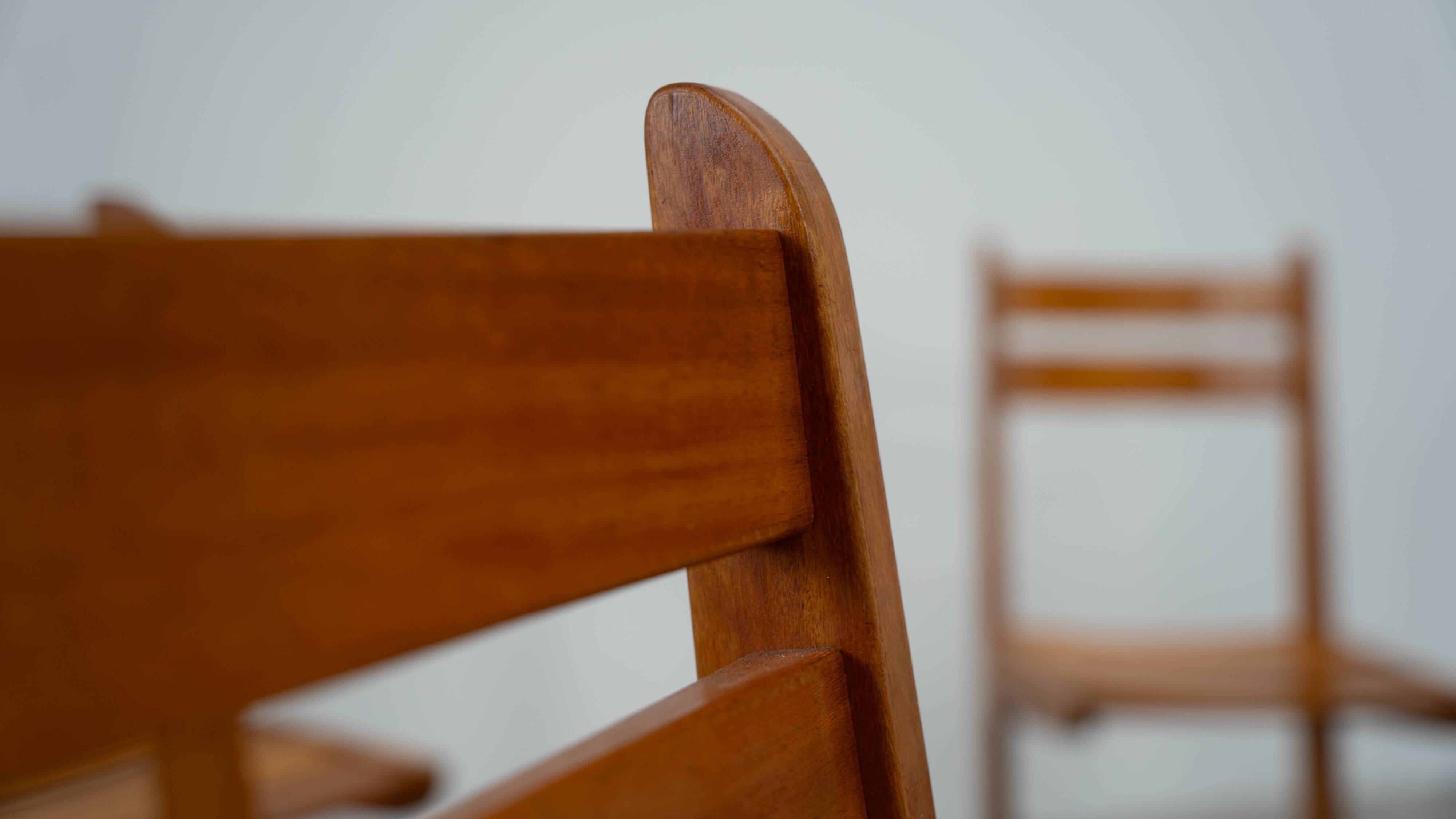 Set of six sculptural oak dining chairs